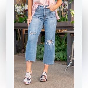 Judy Blue Wide Leg Blue Distressed Women's Jeans